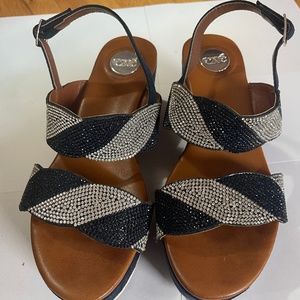 Exe beautiful wedge sandals with blue silver stones